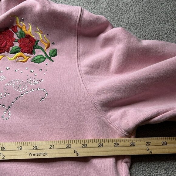 Teddy Fresh Hoodie Womens 2X Pink Embroidered Floral Bling Pullover Plus Size - Picture 10 of 14